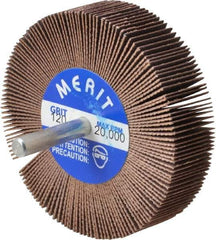 Merit Abrasives - 3" Diam x 3/4" Face Width, Fine Ceramic Alumina Coated Mounted Flap Wheel - 1/4" Shank Mount, 120 Grit, 20,000 Max RPM - Industrial Tool & Supply