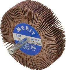 Merit Abrasives - 3" Diam x 3/4" Face Width, Medium Ceramic Alumina Coated Mounted Flap Wheel - 1/4" Shank Mount, 80 Grit, Cloth Backing, 20,000 Max RPM - Industrial Tool & Supply