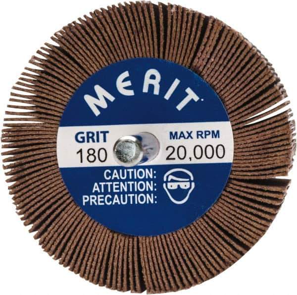 Merit Abrasives - 2-1/2" Diam x 1-1/2" Face Width, Very Fine Ceramic Alumina Coated Mounted Flap Wheel - 1/4" Shank Mount, 180 Grit, 20,000 Max RPM - Industrial Tool & Supply
