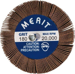 Merit Abrasives - 2-1/2" Diam x 1-1/2" Face Width, Very Fine Ceramic Alumina Coated Mounted Flap Wheel - 1/4" Shank Mount, 180 Grit, 20,000 Max RPM - Industrial Tool & Supply