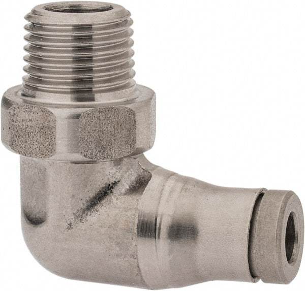 Legris - 4mm Outside Diam, 1/8 BSPT, Stainless Steel Push-to-Connect Male Elbow - 290 Max psi, Tube to Male BSPT Connection, FKM O-Ring - Industrial Tool & Supply
