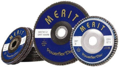 Merit Abrasives - 60 Grit, 5" Disc Diam, 7/8" Center Hole, Type 27 Zirconia Alumina Flap Disc - 12,000 Max RPM, Fiberglass Backing, Arbor Attaching System, Coated - Industrial Tool & Supply
