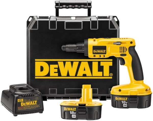 DeWALT - 18 Volts, NiCad Battery, Pistol Grip Cordless Screwdriver - 2 Speeds, 900 and 2,700 RPM, 180 Inch/Lbs. Torque - Industrial Tool & Supply