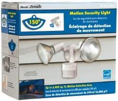 Heath/Zenith - 2 Head, 70 Ft. Detection, 150° Angle, Halogen Lamp Motion Sensing Light Fixture - 300 Watt, Metal, Plastic White Housing, Wall, Eave Mounted, 6.9 Inch Long x 3-1/4 Inch Wide x 6.1 Inch High - Industrial Tool & Supply