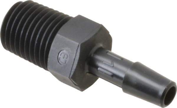Made in USA - 1/4" Barb, 1/4, Nylon Single Barbed Tube Adapter - Black, Male - Industrial Tool & Supply