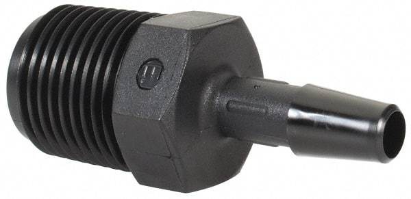 Made in USA - 1/4" Barb, 1/4, Nylon Single Barbed Tube Adapter - Black, Male - Industrial Tool & Supply