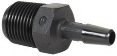 Made in USA - 1/4" Barb, 1/4, Nylon Single Barbed Tube Adapter - Black, Male - Industrial Tool & Supply