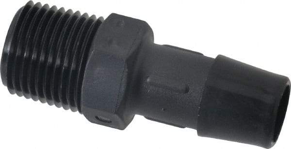 Made in USA - 1/2" Barb, 1/2, Nylon Single Barbed Tube Adapter - Black, Male - Industrial Tool & Supply