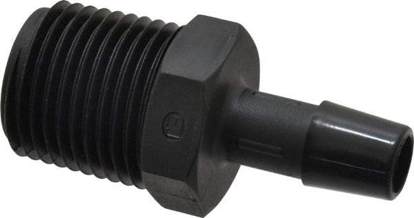 Made in USA - 3/8" Barb, 3/8, Nylon Single Barbed Tube Adapter - Black, Male - Industrial Tool & Supply