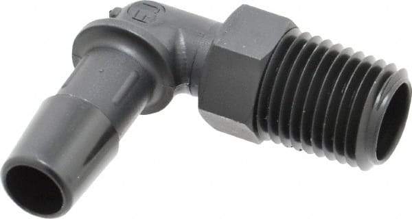 Made in USA - 3/8" Barb, 3/8, Nylon Single Barbed Tube Elbow - Black, Male - Industrial Tool & Supply