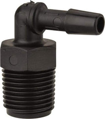Made in USA - 1/4" Barb, 1/4, Nylon Single Barbed Tube Elbow - Black, Male - Industrial Tool & Supply