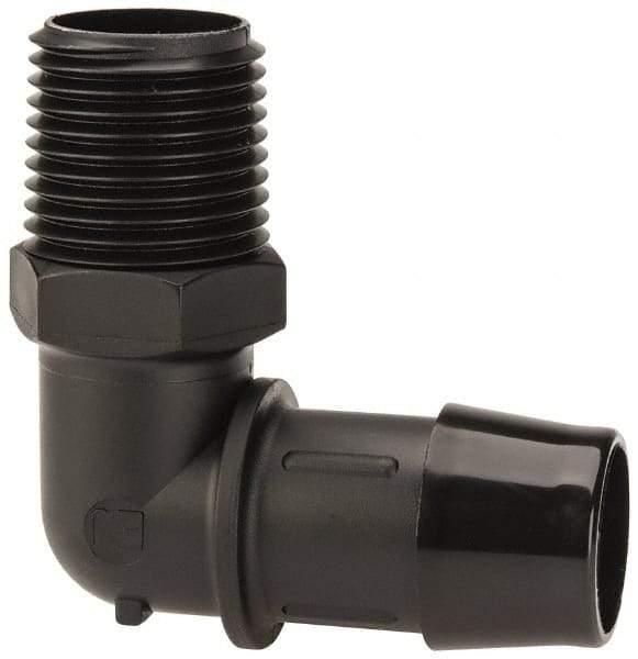 Made in USA - 3/4" Barb, 3/4, Nylon Single Barbed Tube Elbow - Black, Male - Industrial Tool & Supply