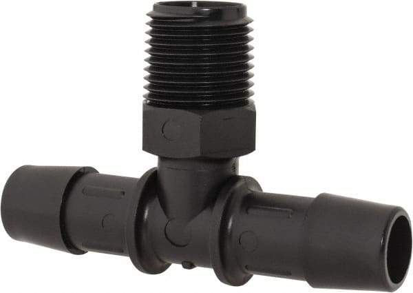 Made in USA - 1/2" Barb, 1/2, Nylon Single Barbed Tube Branch Tee - Black, Male - Industrial Tool & Supply