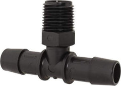 Made in USA - 1/2" Barb, 1/2, Nylon Single Barbed Tube Branch Tee - Black, Male - Industrial Tool & Supply