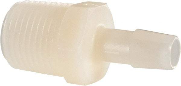 Made in USA - 3/8" Barb, 3/8, Nylon Single Barbed Tube Adapter - Natural, Male - Industrial Tool & Supply
