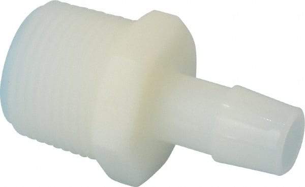 Made in USA - 1/2" Barb, 1/2, Nylon Single Barbed Tube Adapter - Natural, Male - Industrial Tool & Supply