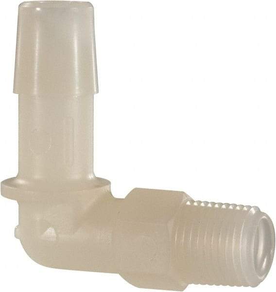 Made in USA - 3/8" Barb, 3/8, Nylon Single Barbed Tube Elbow - Natural, Male - Industrial Tool & Supply