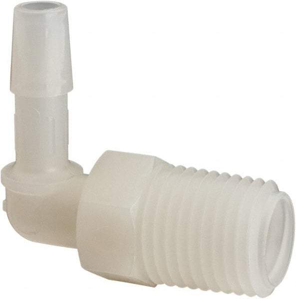 Made in USA - 1/4" Barb, 1/4, Nylon Single Barbed Tube Elbow - Natural, Male - Industrial Tool & Supply