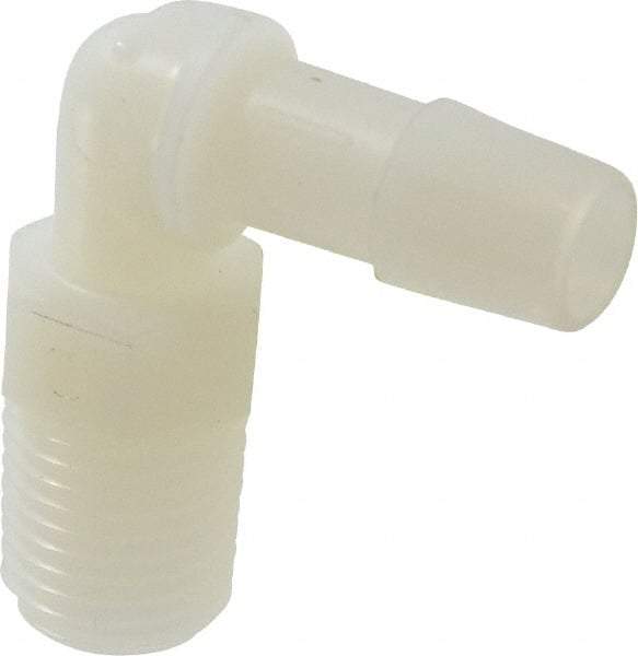 Made in USA - 3/8" Barb, 3/8, Nylon Single Barbed Tube Elbow - Natural, Male - Industrial Tool & Supply