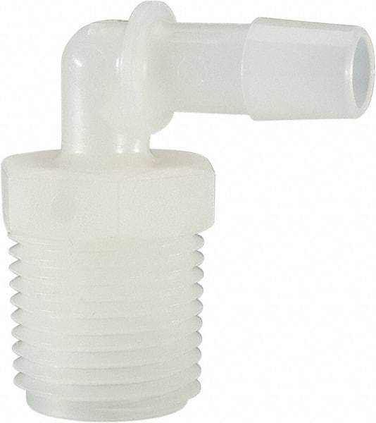 Made in USA - 3/8" Barb, 3/8, Nylon Single Barbed Tube Elbow - Natural, Male - Industrial Tool & Supply
