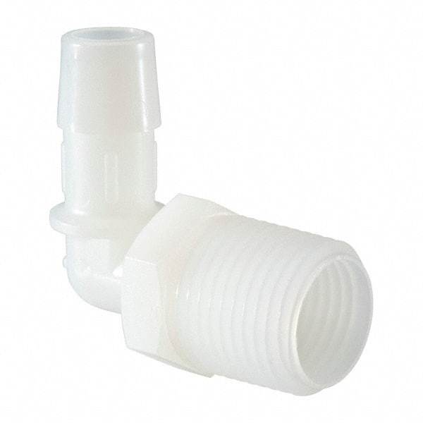 Made in USA - 1/2" Barb, 1/2, Nylon Single Barbed Tube Elbow - Natural, Male - Industrial Tool & Supply