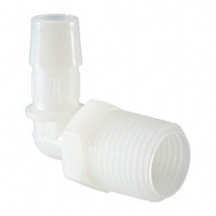 Made in USA - 1/2" Barb, 1/2, Nylon Single Barbed Tube Elbow - Natural, Male - Industrial Tool & Supply