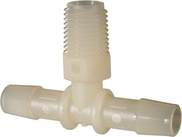 Made in USA - 3/8" Barb, 3/8, Nylon Single Barbed Tube Branch Tee - Natural, Male - Industrial Tool & Supply