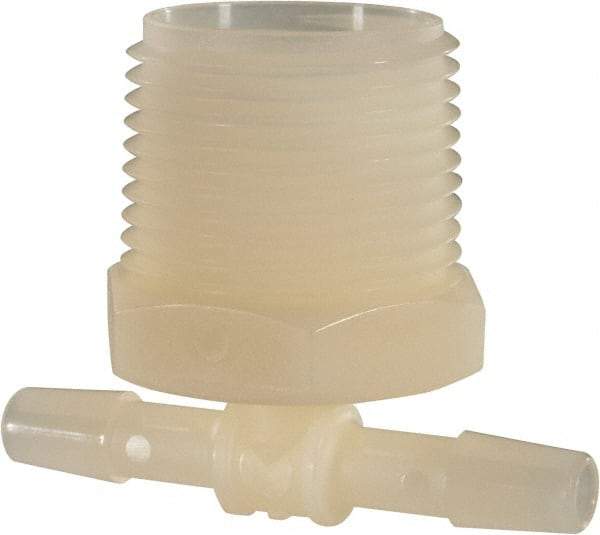 Made in USA - 1/4" Barb, 1/4, Nylon Single Barbed Tube Branch Tee - Natural, Male - Industrial Tool & Supply