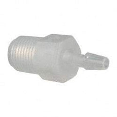 Made in USA - 1/8" Barb, 1/8, Polypropylene Single Barbed Tube Adapter - Natural, Male - Industrial Tool & Supply