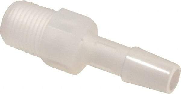 Made in USA - 1/4" Barb, 1/4, Polypropylene Single Barbed Tube Adapter - Natural, Male - Industrial Tool & Supply