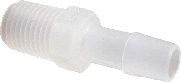 Made in USA - 3/8" Barb, 3/8, Polypropylene Single Barbed Tube Adapter - Natural, Male - Industrial Tool & Supply