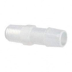 Made in USA - 1/2" Barb, 1/2, Polypropylene Single Barbed Tube Adapter - Natural, Male - Industrial Tool & Supply