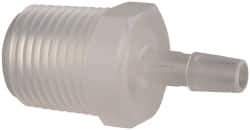 Made in USA - 1/4" Barb, 1/4, Polypropylene Single Barbed Tube Adapter - Natural, Male - Industrial Tool & Supply