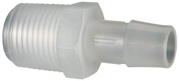Made in USA - 1/2" Barb, 1/2, Polypropylene Single Barbed Tube Adapter - Natural, Male - Industrial Tool & Supply