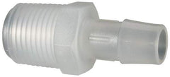 Made in USA - 1/2" Barb, 1/2, Polypropylene Single Barbed Tube Adapter - Natural, Male - Industrial Tool & Supply