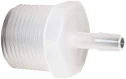 Made in USA - 1/4" Barb, 1/4, Polypropylene Single Barbed Tube Adapter - Natural, Male - Industrial Tool & Supply