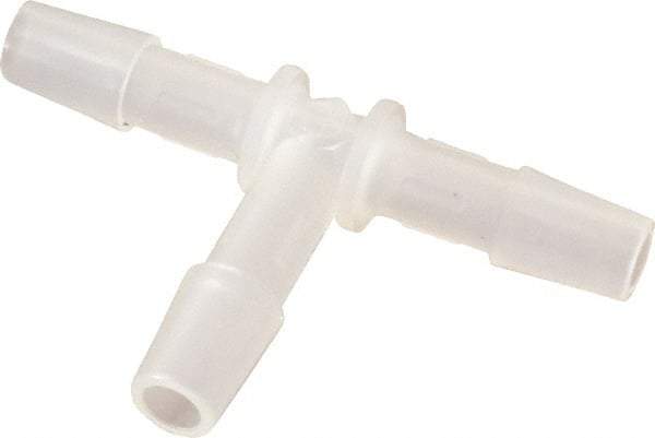 Made in USA - 1/4" Barb, Polypropylene Single Barbed Tube Tee - Natural - Industrial Tool & Supply