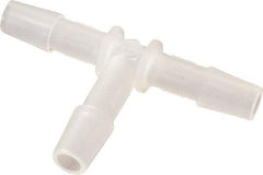 Made in USA - 1/4" Barb, Polypropylene Single Barbed Tube Tee - Natural - Industrial Tool & Supply