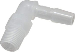 Made in USA - 1/4" Barb, 1/4, Polypropylene Single Barbed Tube Elbow - Natural, Male - Industrial Tool & Supply