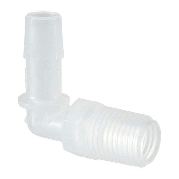 Made in USA - 3/8" Barb, 3/8, Polypropylene Single Barbed Tube Elbow - Natural, Male - Industrial Tool & Supply