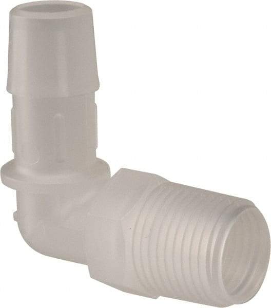 Made in USA - 1/2" Barb, 1/2, Polypropylene Single Barbed Tube Elbow - Natural, Male - Industrial Tool & Supply