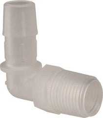 Made in USA - 1/2" Barb, 1/2, Polypropylene Single Barbed Tube Elbow - Natural, Male - Industrial Tool & Supply