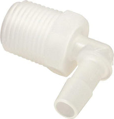 Made in USA - 3/8" Barb, 3/8, Polypropylene Single Barbed Tube Elbow - Natural, Male - Industrial Tool & Supply