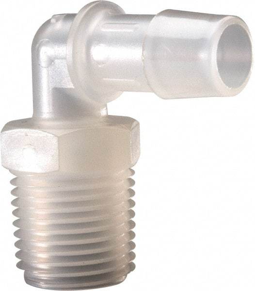 Made in USA - 1/2" Barb, 1/2, Polypropylene Single Barbed Tube Elbow - Natural, Male - Industrial Tool & Supply