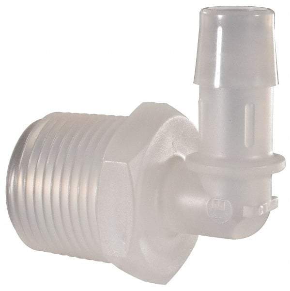 Made in USA - 1/2" Barb, 1/2, Polypropylene Single Barbed Tube Elbow - Natural, Male - Industrial Tool & Supply