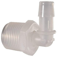 Made in USA - 1/2" Barb, 1/2, Polypropylene Single Barbed Tube Elbow - Natural, Male - Industrial Tool & Supply