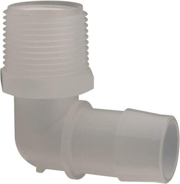 Made in USA - 1" Barb, 1, Polypropylene Single Barbed Tube Elbow - Natural, Male - Industrial Tool & Supply