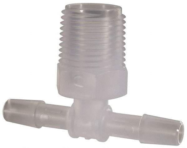 Made in USA - 1/4" Barb, 1/4, Polypropylene Single Barbed Tube Branch Tee - Natural, Male - Industrial Tool & Supply