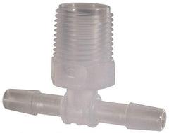 Made in USA - 1/4" Barb, 1/4, Polypropylene Single Barbed Tube Branch Tee - Natural, Male - Industrial Tool & Supply