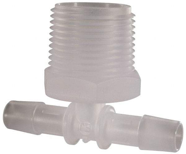 Made in USA - 3/8" Barb, 3/8, Polypropylene Single Barbed Tube Branch Tee - Natural, Male - Industrial Tool & Supply